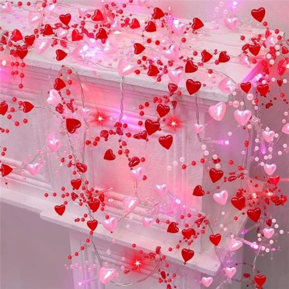 2 Pack Valentines Day Decorations Pink & Red Hearts Lights, Valentine